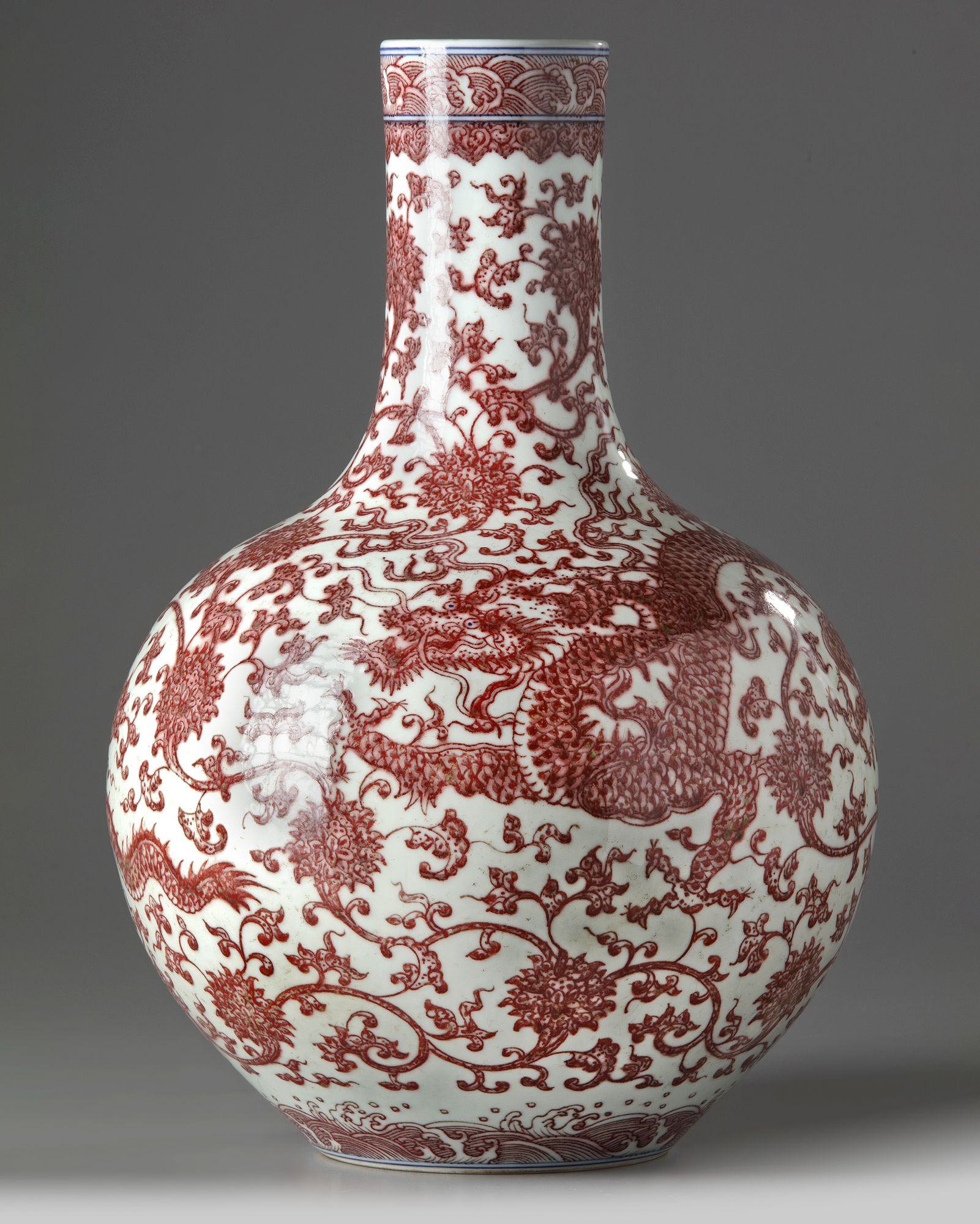 A Chinese underglaze copper-red-decorated 'dragon' vase - Image 3 of 5