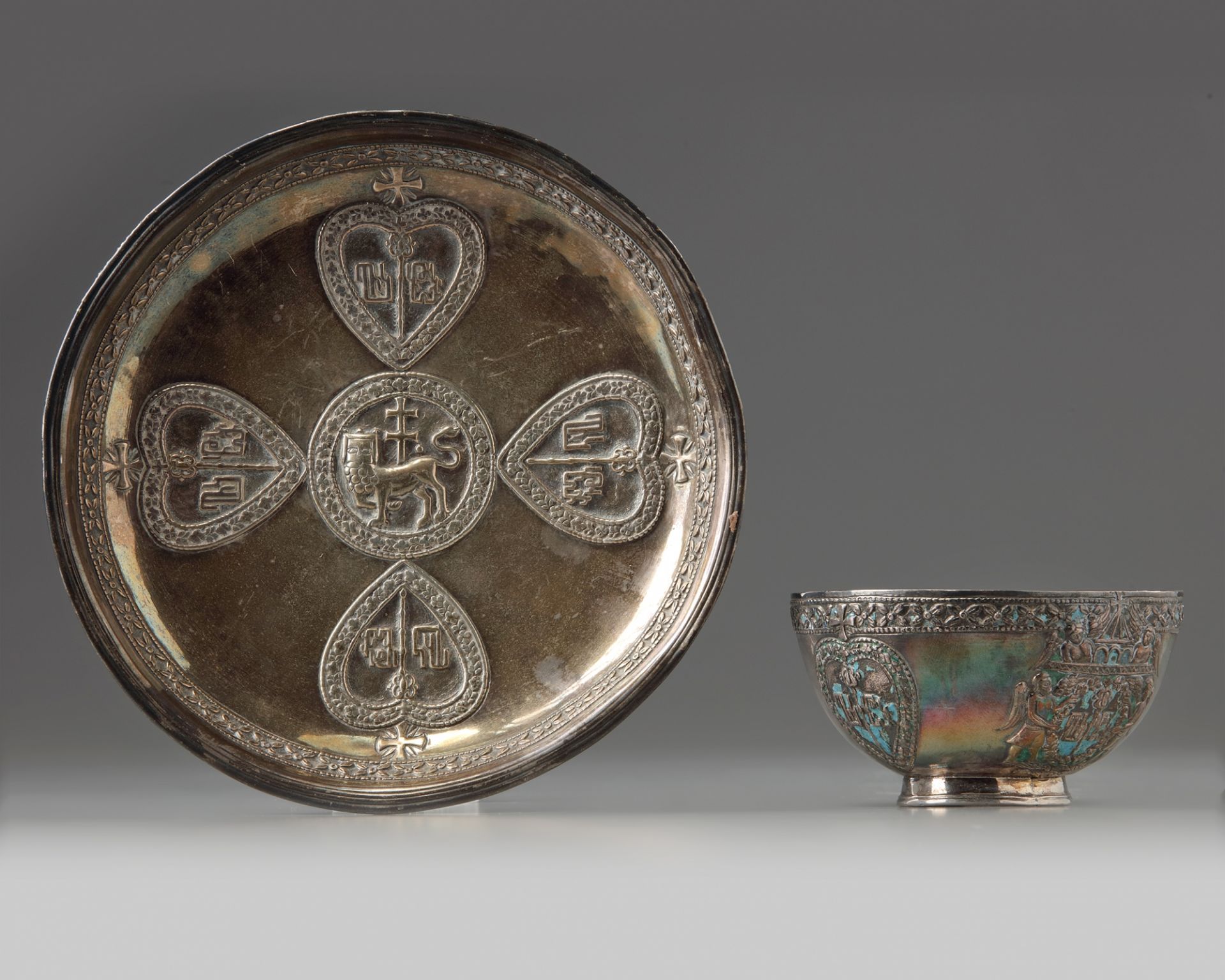 A rare Armenian enamelled silver cup and saucer - Image 2 of 5