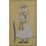 An Indian Moghul miniature depicting a Shah holding his sword