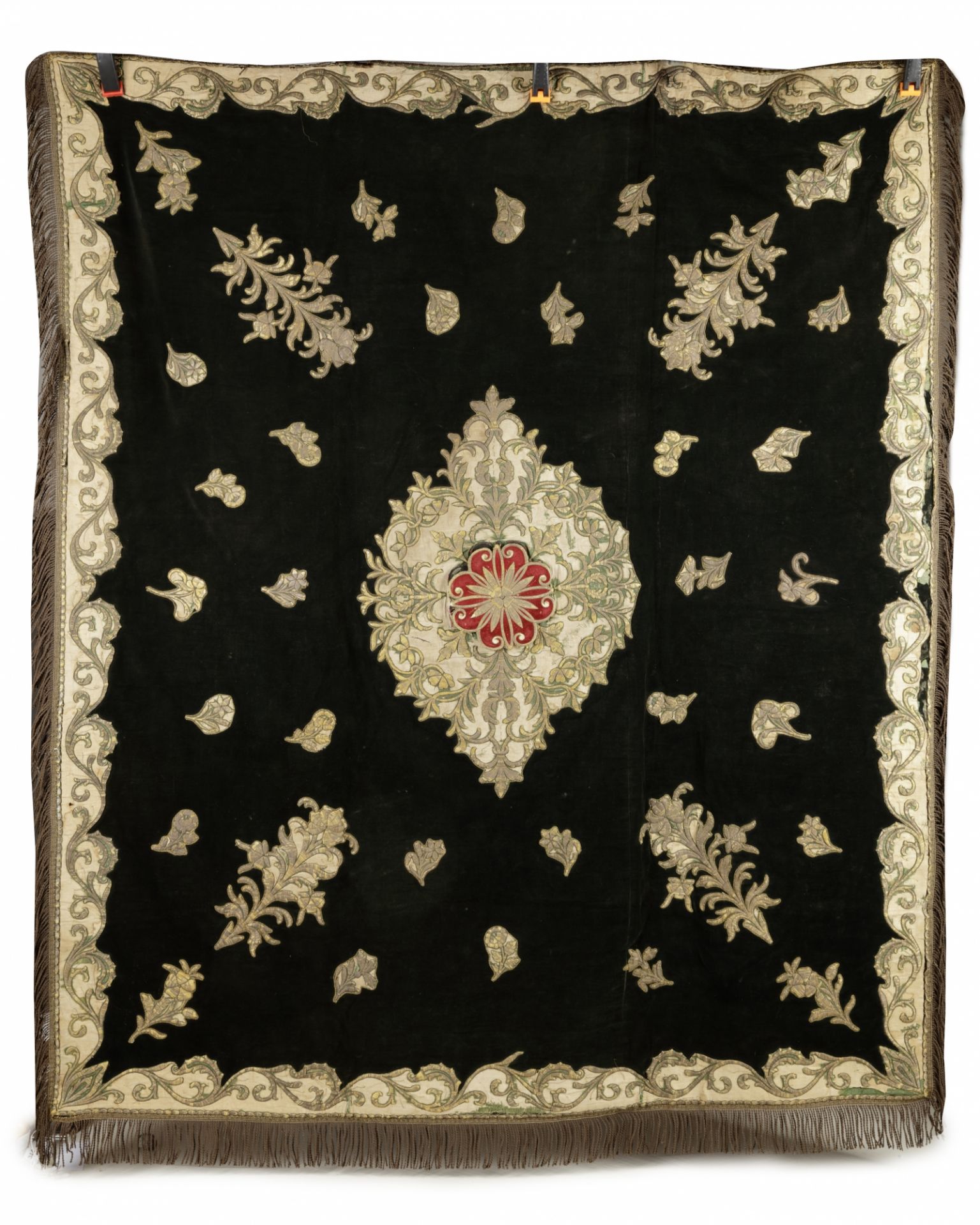 An Ottoman black embroidered bed curtain