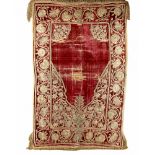 A Mughul velvet embroidered prayer rug