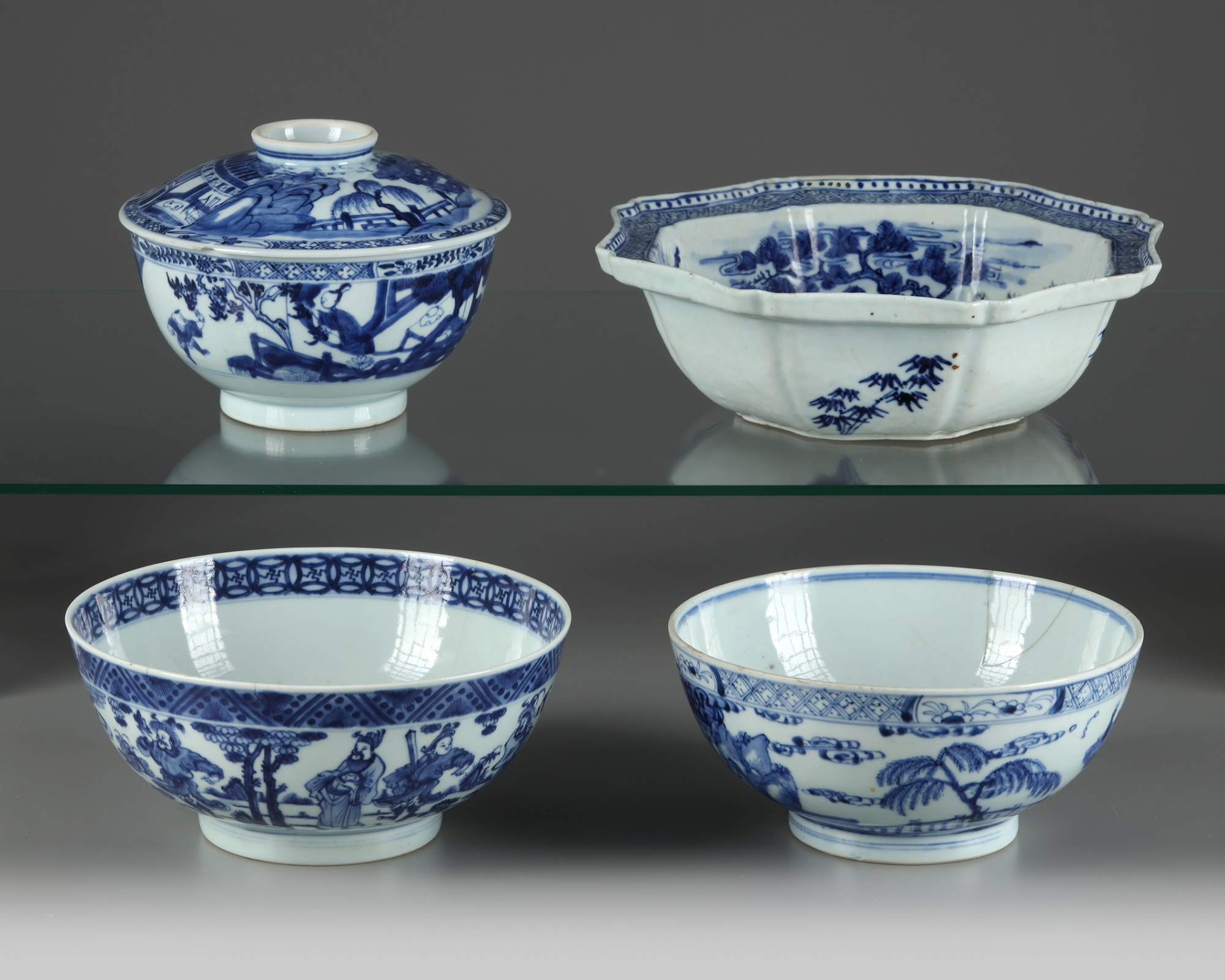 Four Chinese blue and white 'figural' bowls - Image 2 of 4