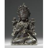 A Chinese gilt laquered bronze Guanyin