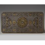 An Islamic bronze panel with silver and gilt inlays