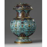 A Chinese cloisonné enamel altar vase and cover