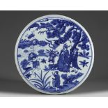 A Chinese blue and white circular plaque