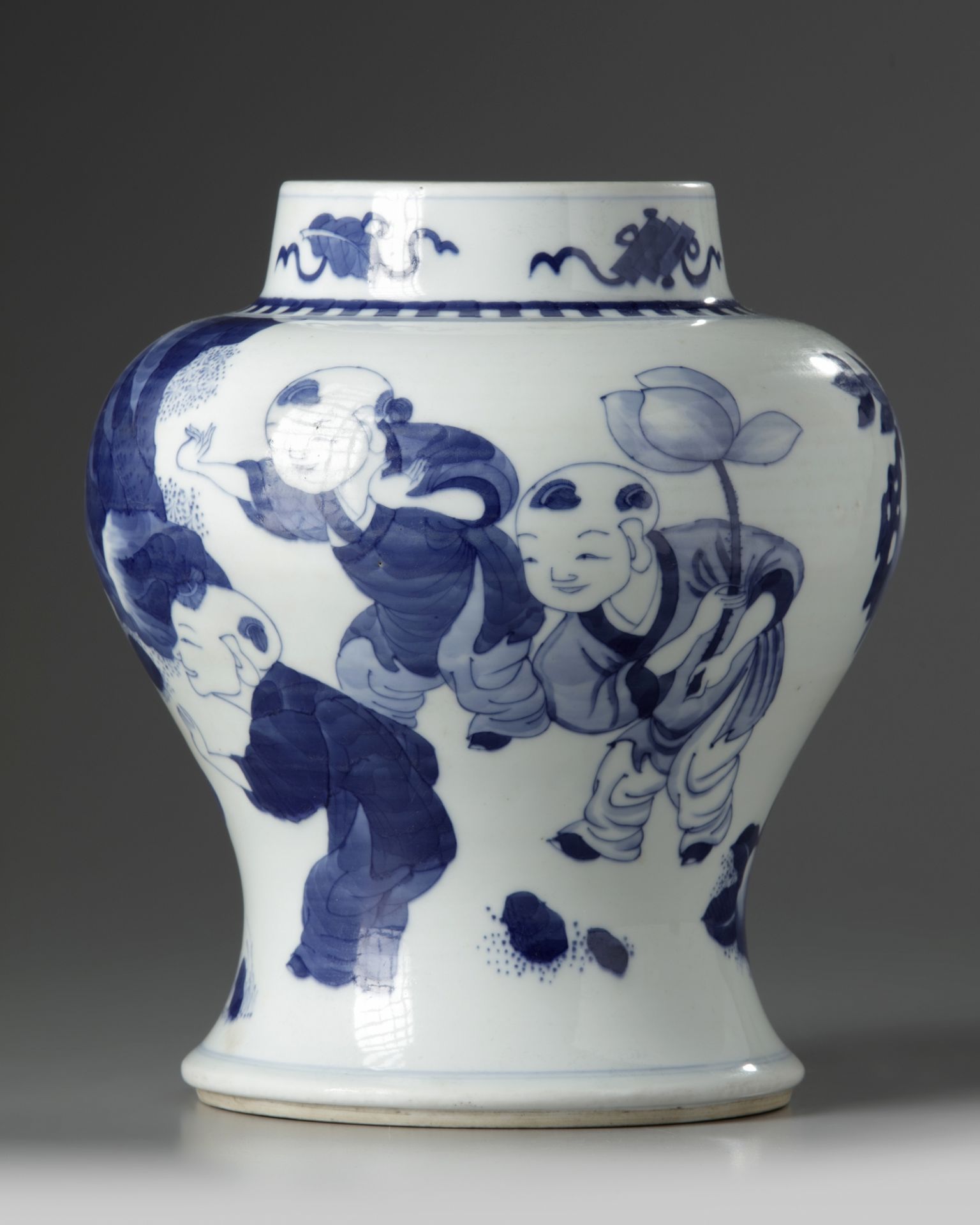 A Chinese blue and white 'boys' vase