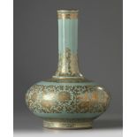 A Chinese celadon-ground gilt-decorated bottle vase