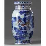 A Chinese blue and white and enamelled ‘deer’ vase