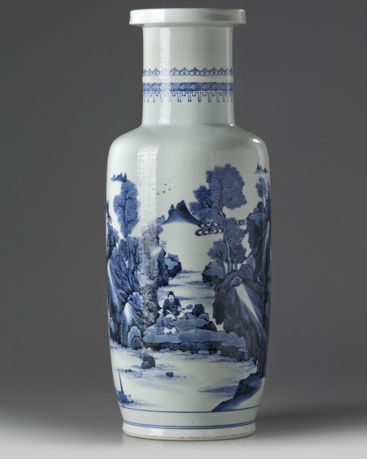 A Chinese blue and white rouleau vase