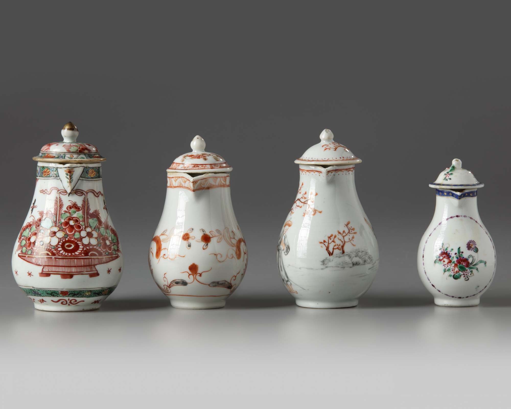 Four Chinese milk jugs and covers
