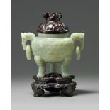 A Chinese pale celadon jade censer