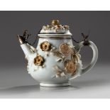 A silver-mounted Chinese gilt and iron-red-decorated relief-moulded teapot and cover