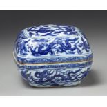 A Chinese blue and white square-section box and cover