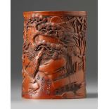 A Chinese carved bamboo brush pot, bitong