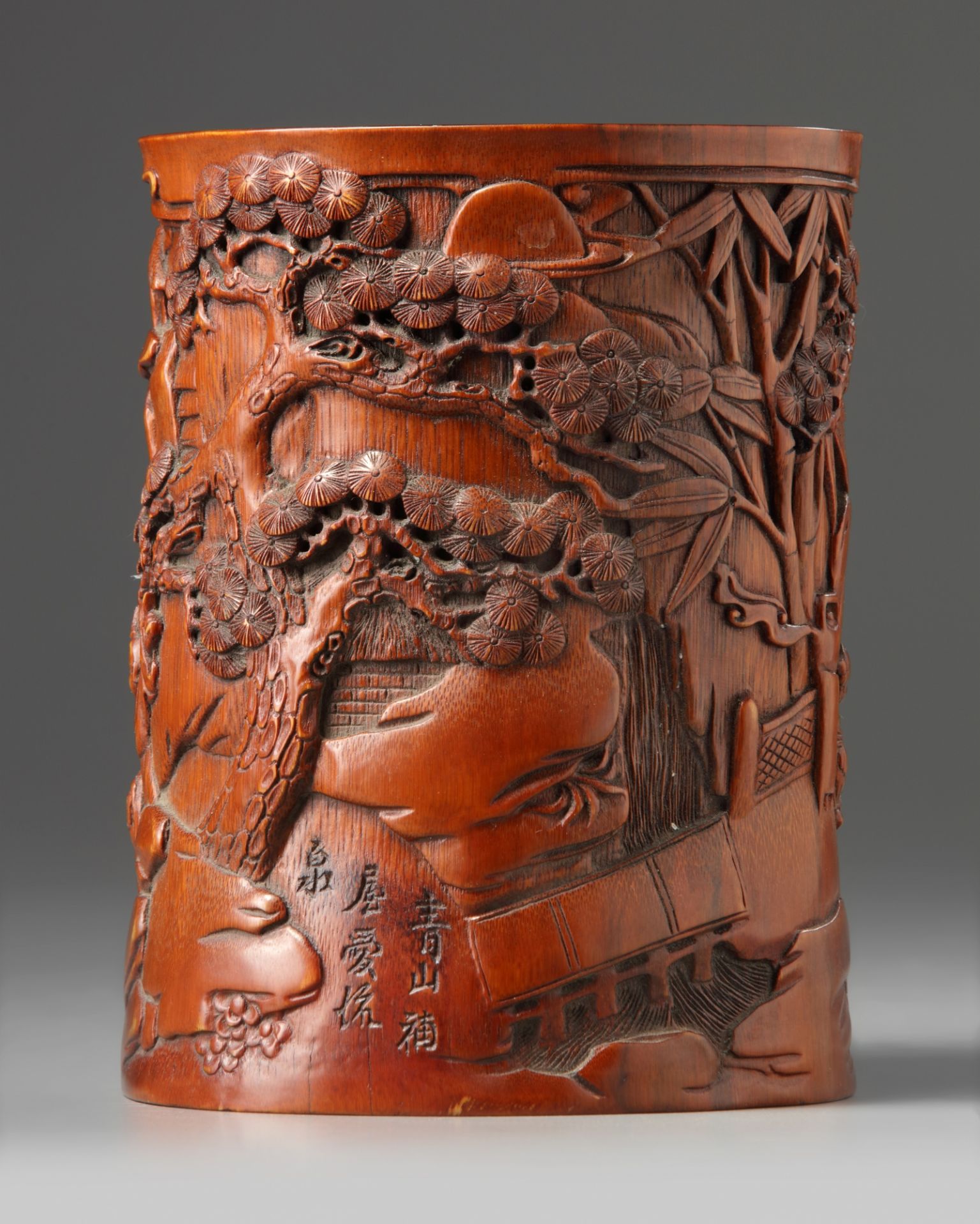 A Chinese carved bamboo brush pot, bitong