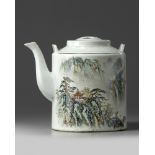 A Chinese famille rose 'landscape' teapot and cover