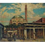 A painting depicting a market place before the mosque, Izmir