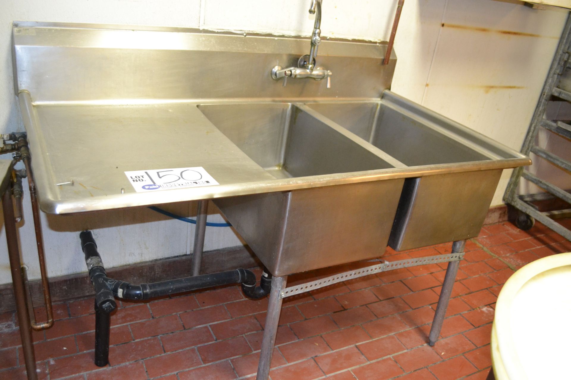 Stainless Steel 2 bay sink with left runoff 5' X 32" X 3' Tall - Image 2 of 2
