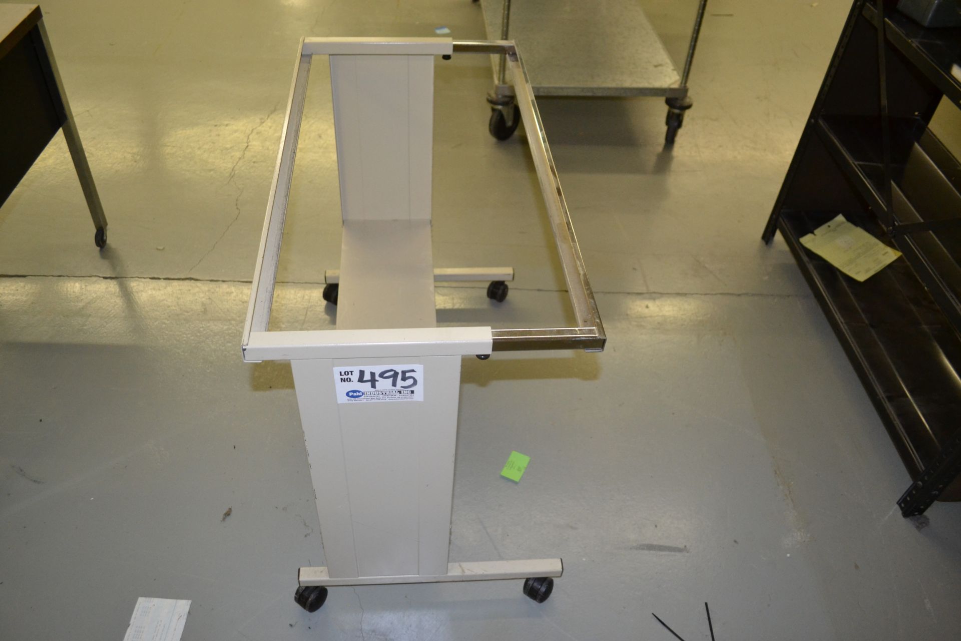 32" X 17" X 26.5" tall metal desk frame on casters