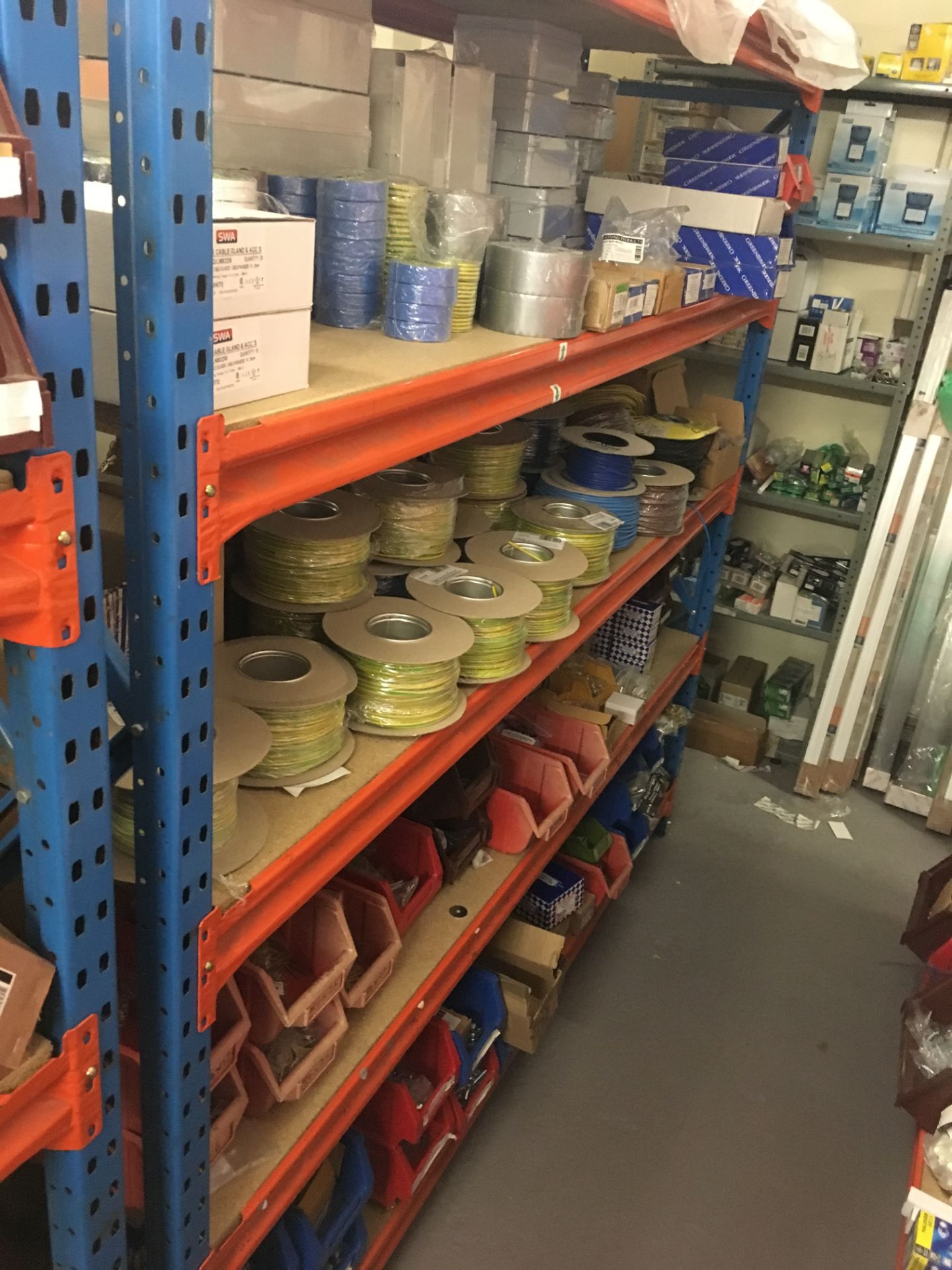 Entire Stock & Racking Bays to incluce: Tools, Assorted Cable, Light Fittings, Fire Rated - Image 2 of 23