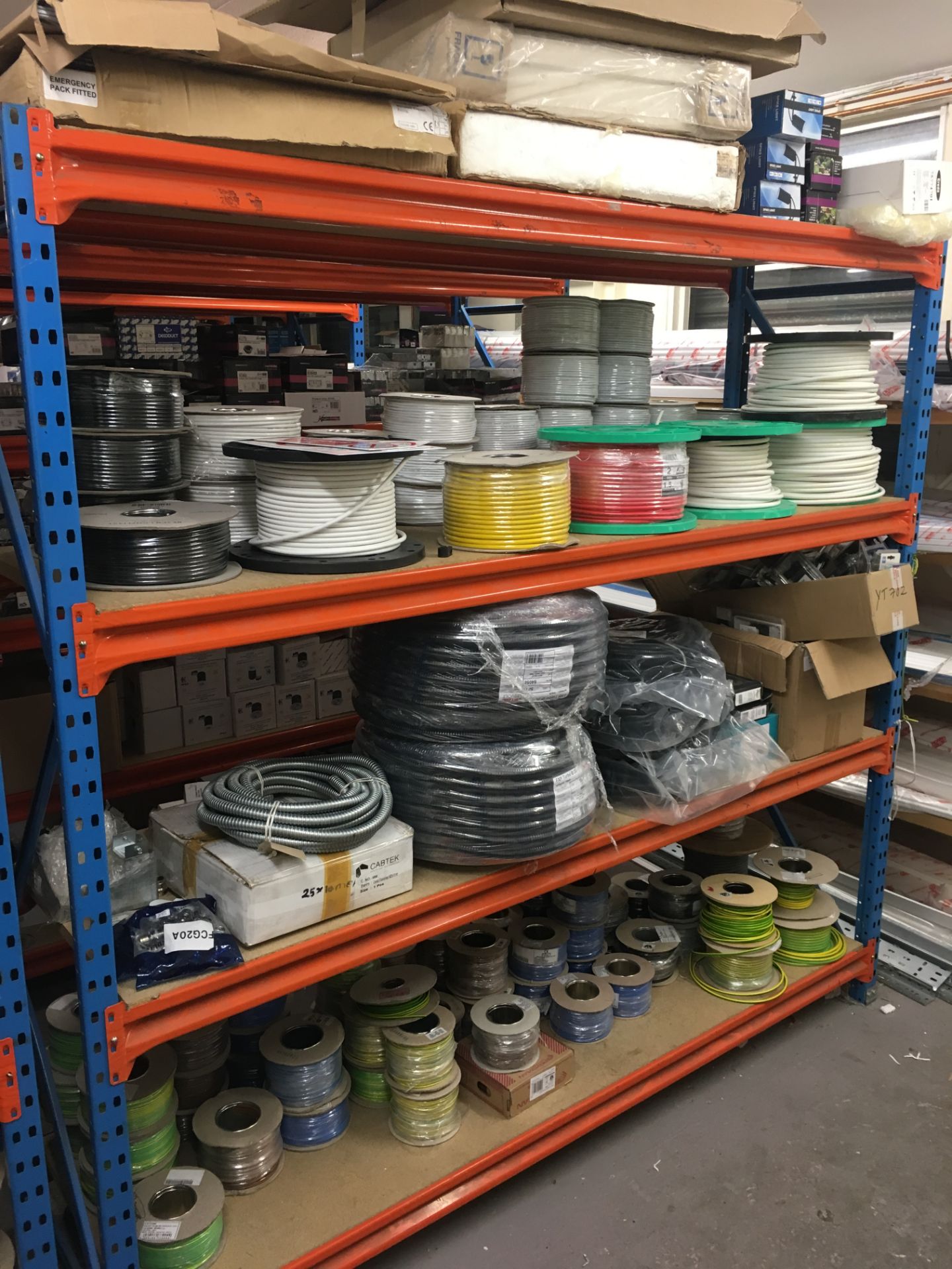 Entire Stock & Racking Bays to incluce: Tools, Assorted Cable, Light Fittings, Fire Rated