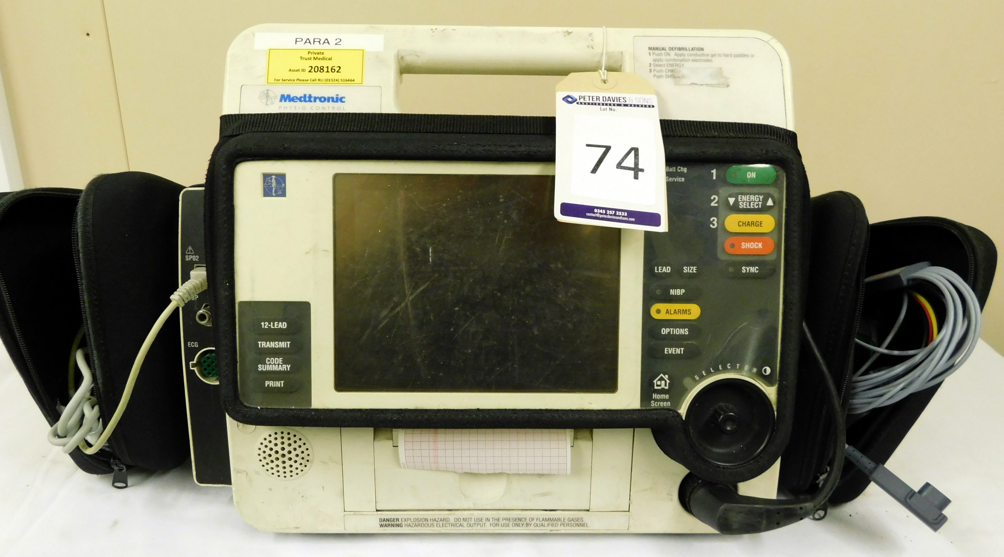 Medtronic Lifepak 12 Defibrillator, Serial Number: 30789748, Asset Number: 100500435 (No Batterie