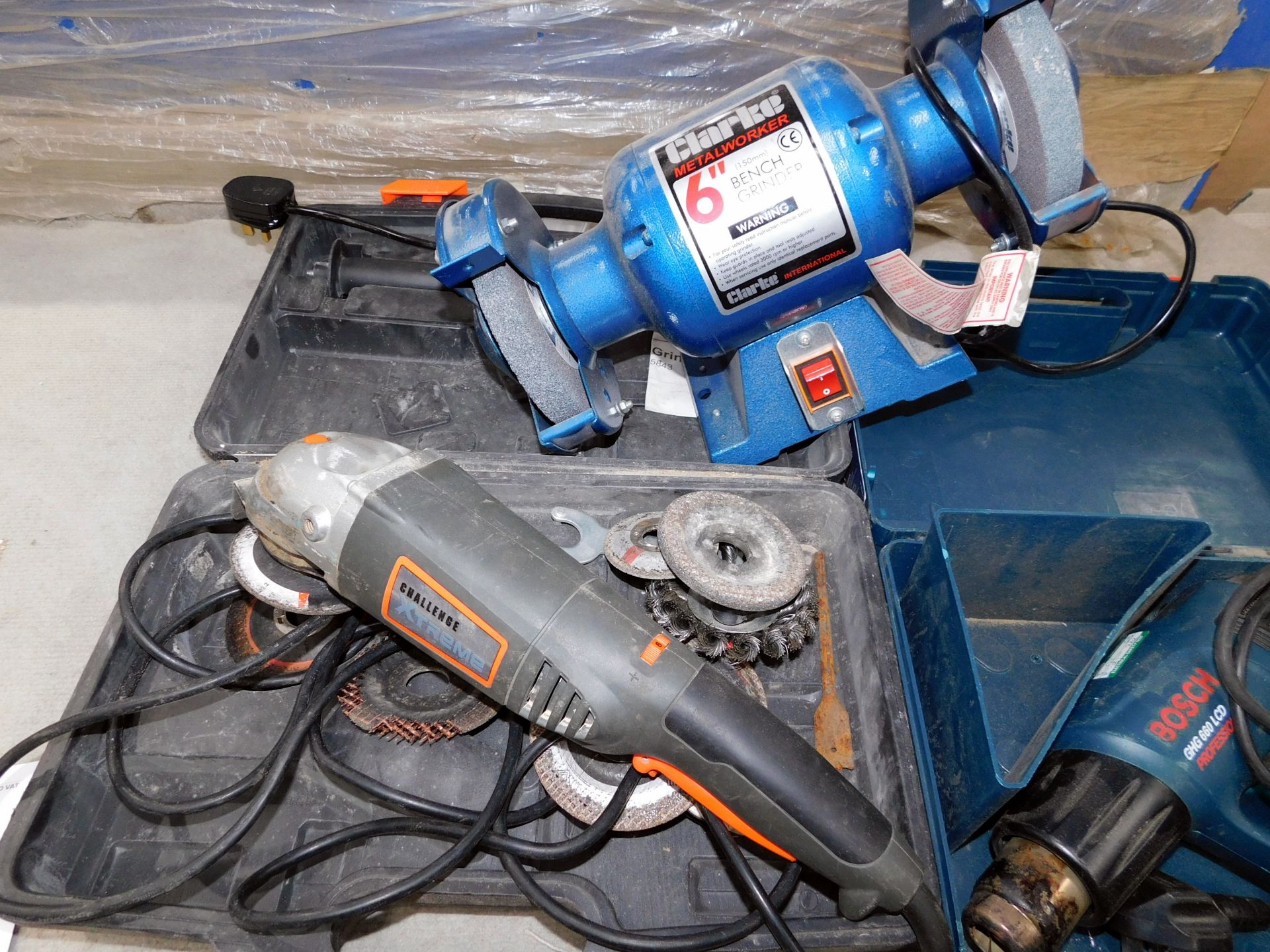 Clarke 6” Bench Grinder, Bosch Heat Gun & Challenge Angle Grinder (Collection – Friday 25th, Tuesday - Image 2 of 3