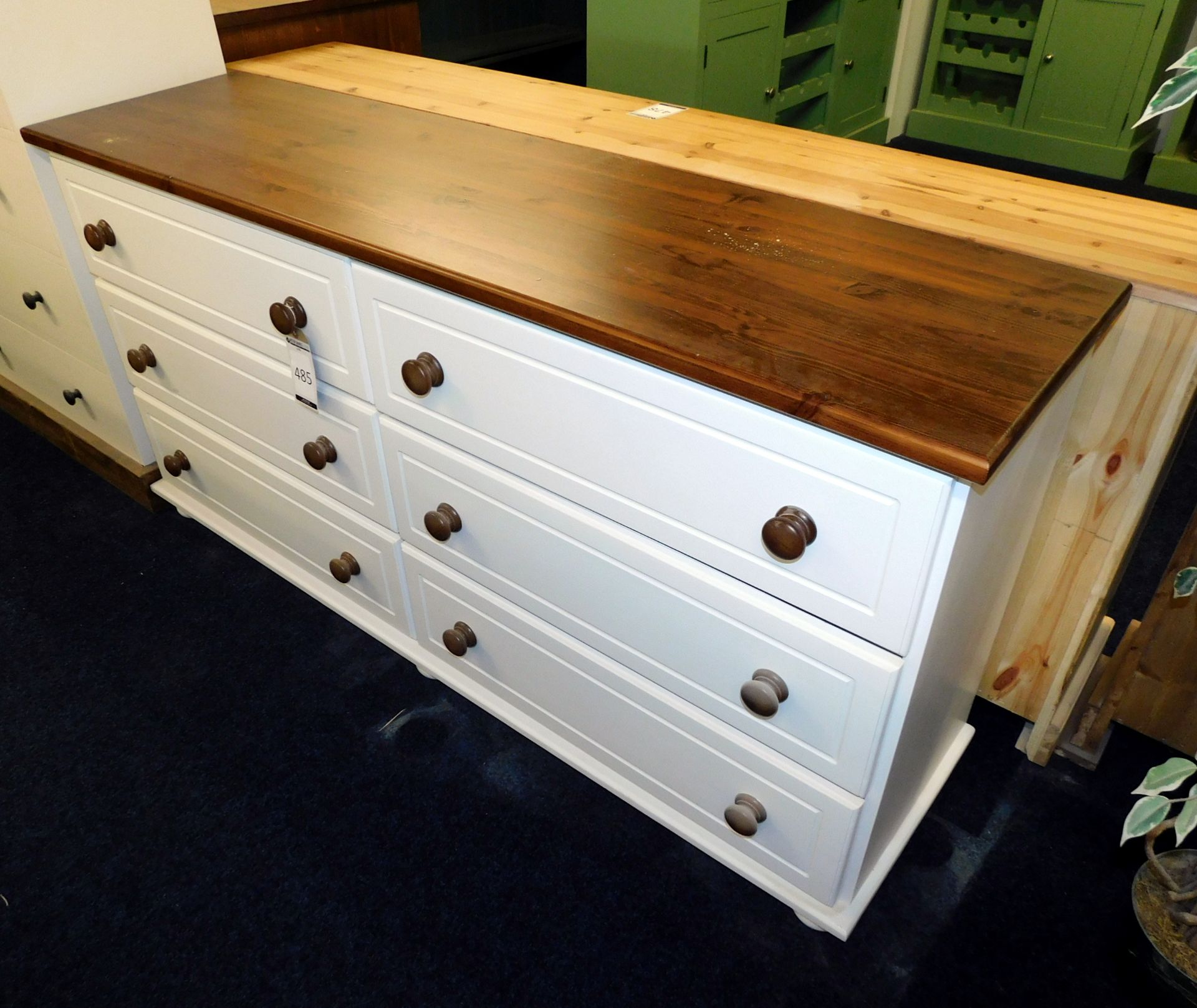 Painted Pine Dresser Base fitted with 6 Drawers, 155cm x 40cm x 80cm (located Driffield,