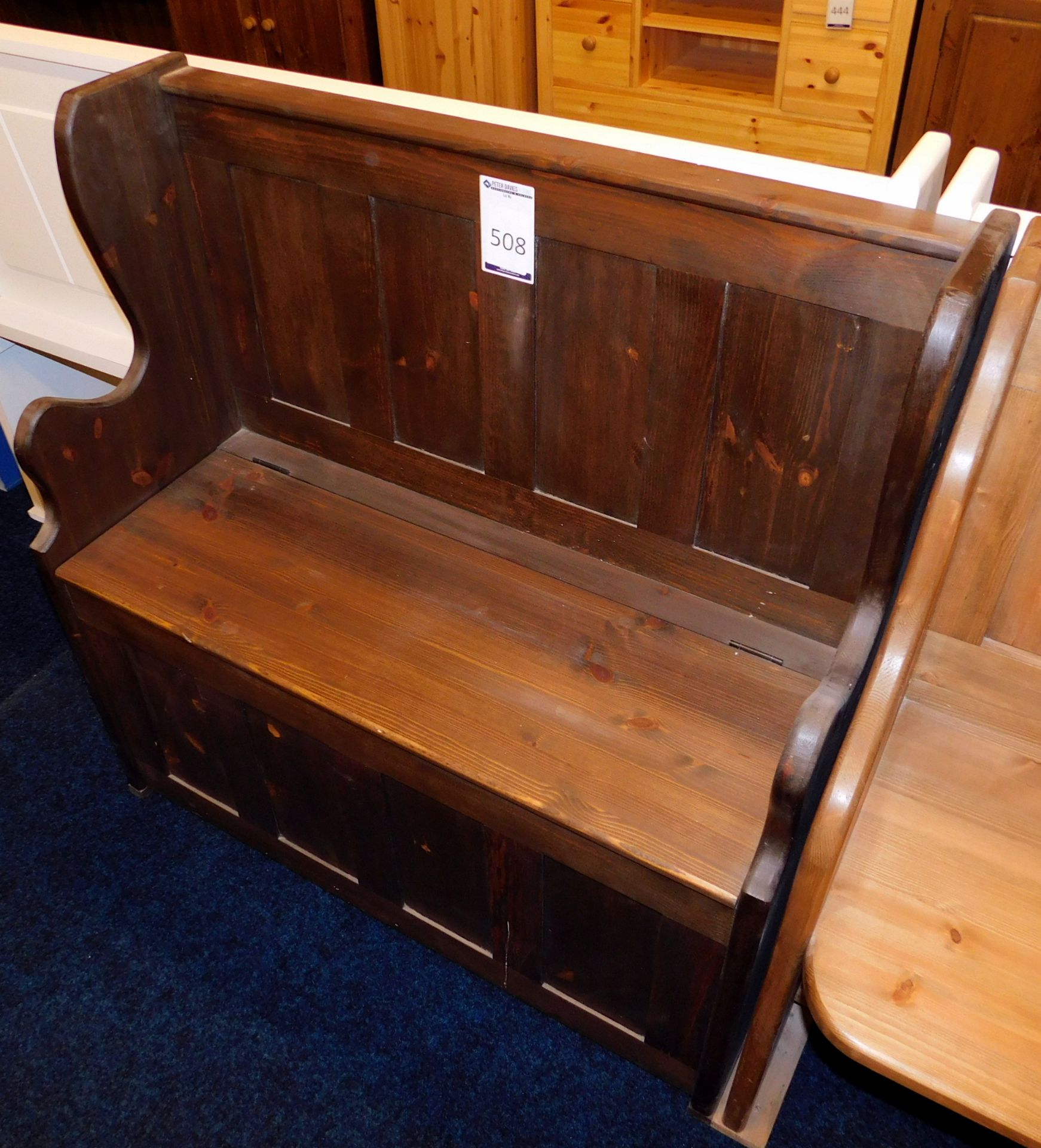 Monks Bench in Dark Stained Pine, 92cm (located Driffield, collection Monday 23rd & Tuesday 24th