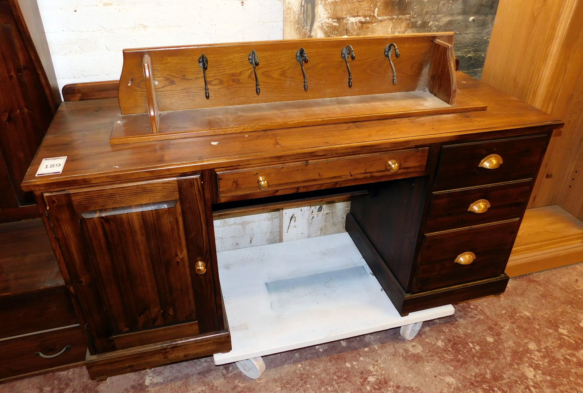 Pine Desk, 2’6” x 5’4” with Matching Coat Hook (located Driffield, collection Monday 23rd &