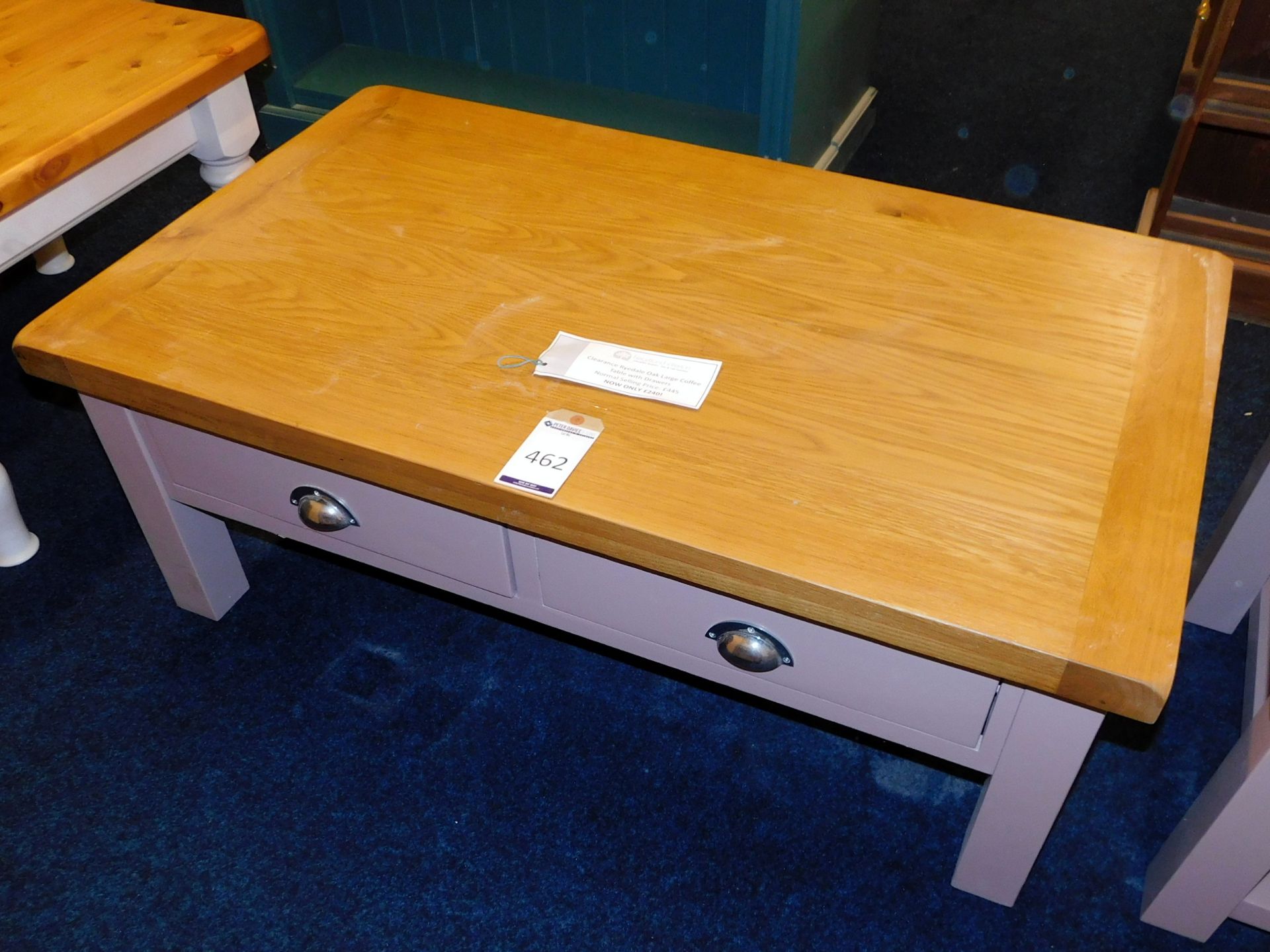 Painted Pine Rydale Coffee Table with Solid Oak Top, fitted with 4 Drawers (minus 2 cup handles),