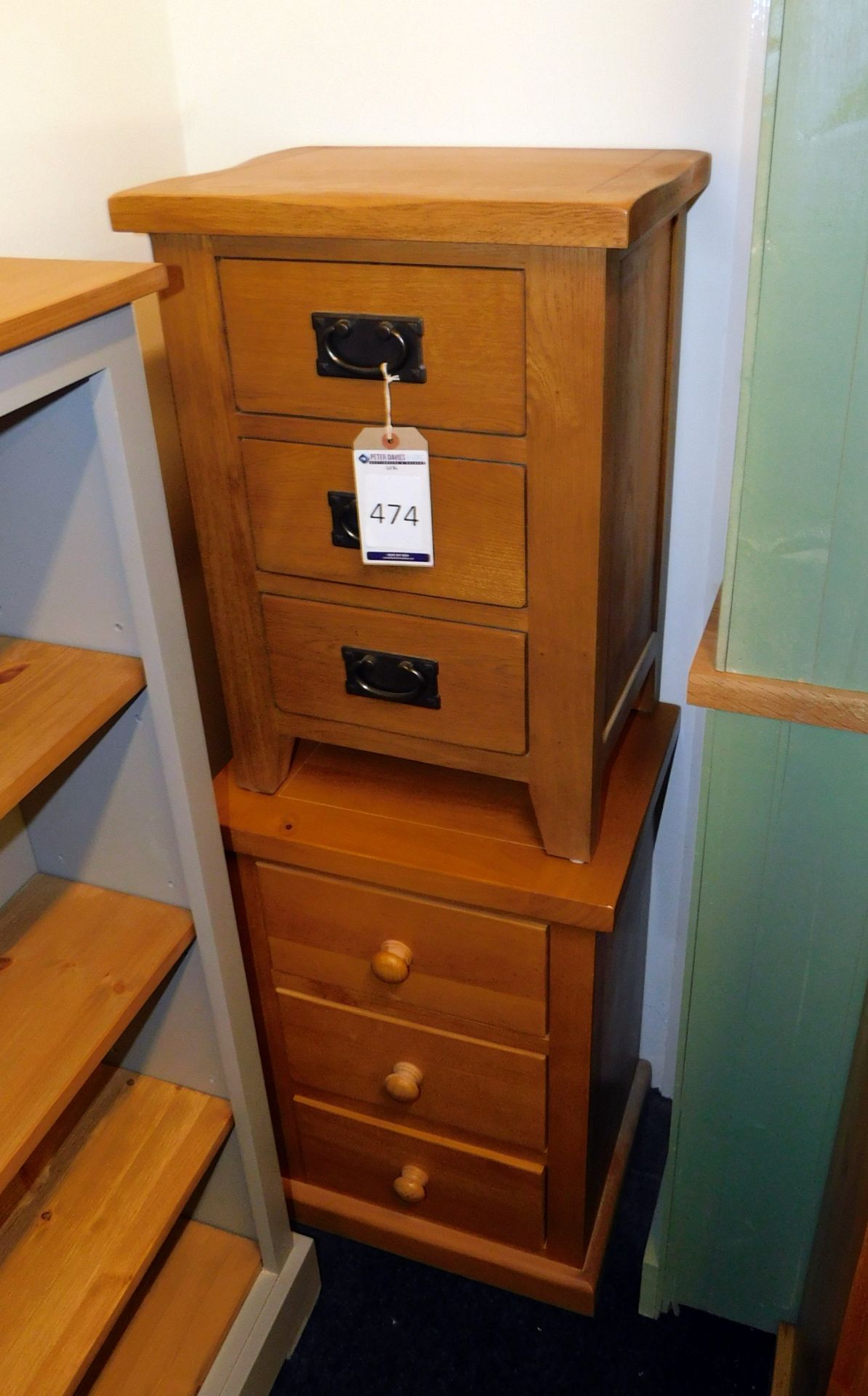 Solid Oak 3 Door Side Cabinet with Arts & Crafts Metal Handles & a Similar Item, Pine (located