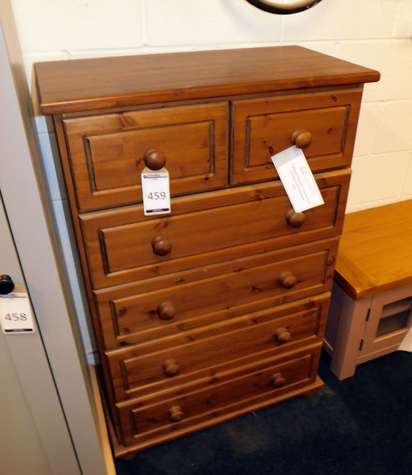 Chelmarsh Stained Pine Chest of 6 Graduated Drawers, 80cm x 41cm x 122cm (located Driffield,