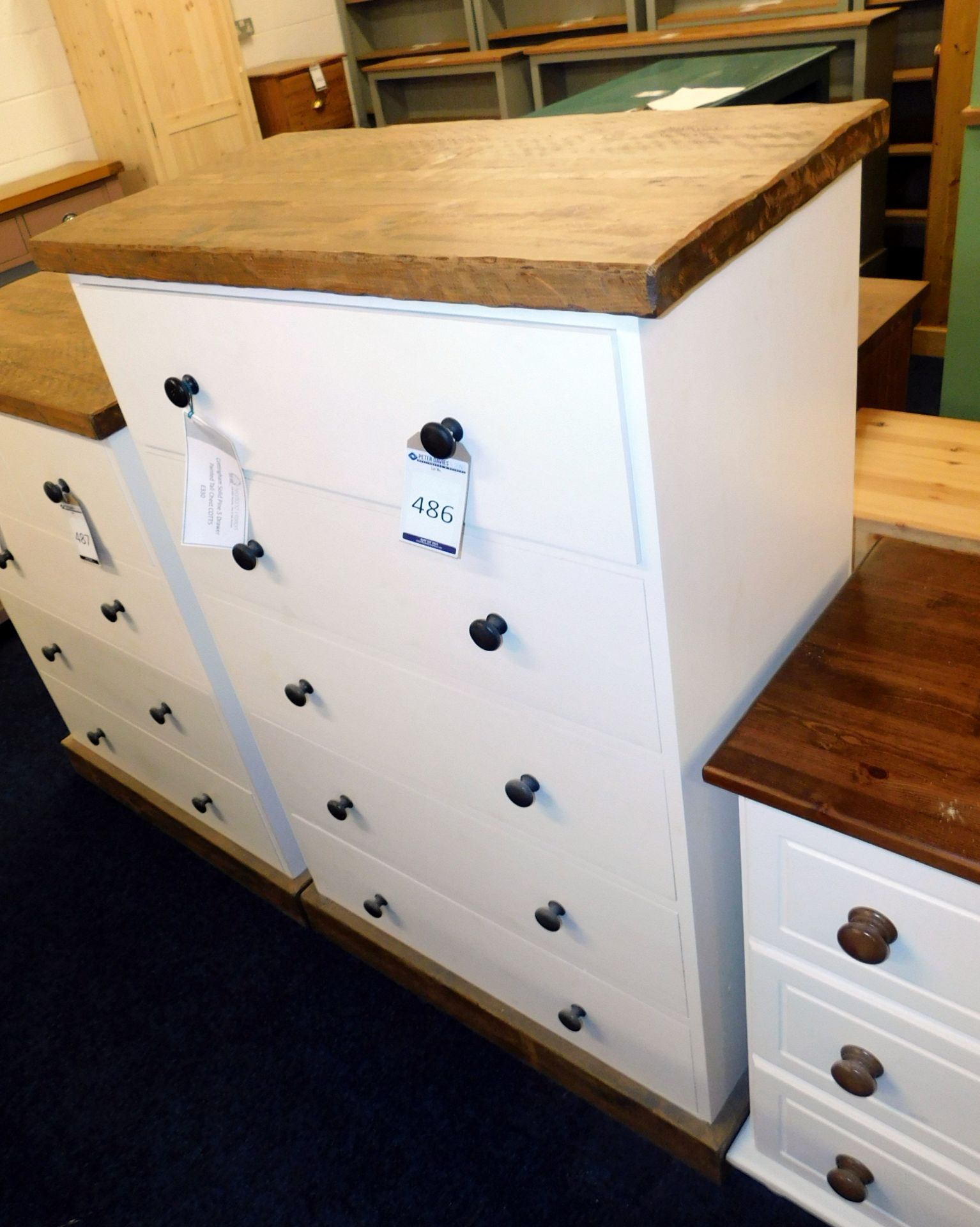 Cottingham Painted Pine 5 Drawers Tall Chest, 81cm x 42cm x 125cm (located Driffield, collection