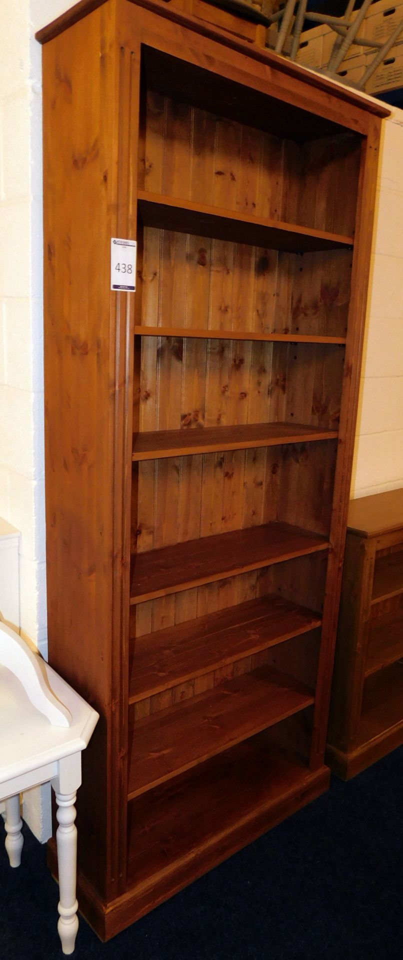 Stained Pine with Reeded Side Columns, 6 Adjustable Shelves, 88cm x 29cm x 215cm (located Driffield,