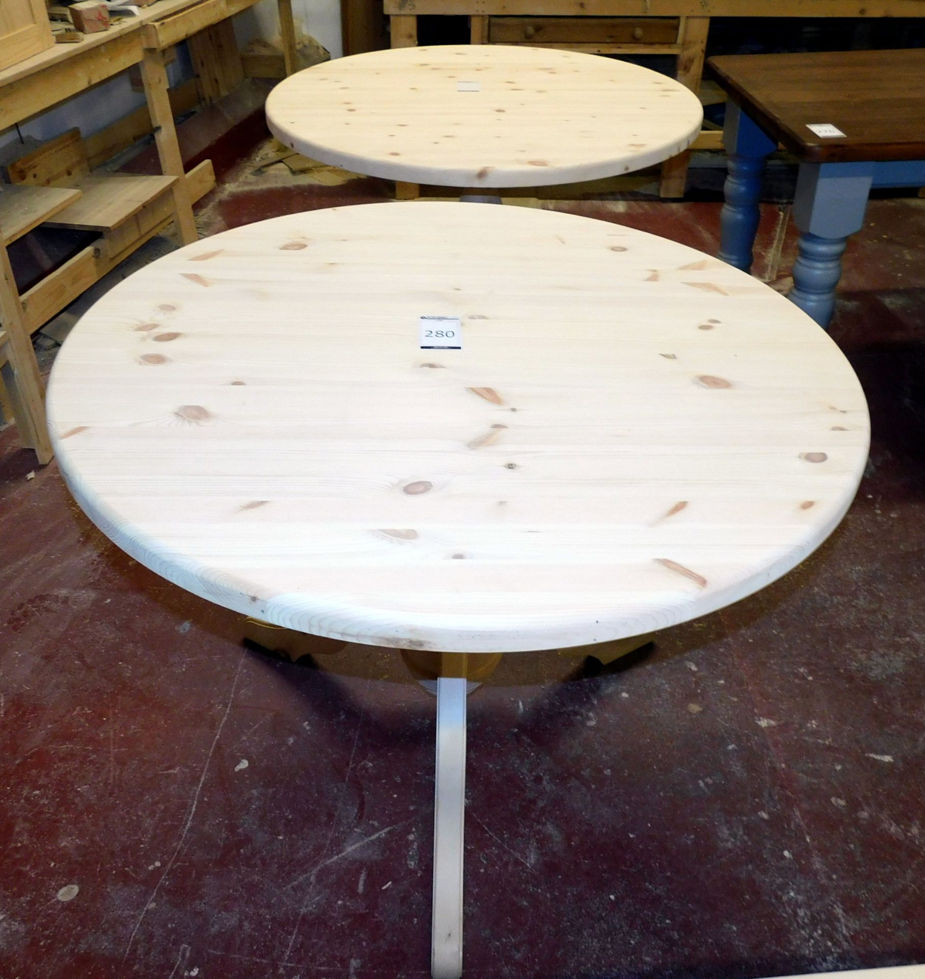 2 Raw Pine Circular Dining Tables, 3’6”: dia. (located Driffield, collection Monday 23rd & Tuesday