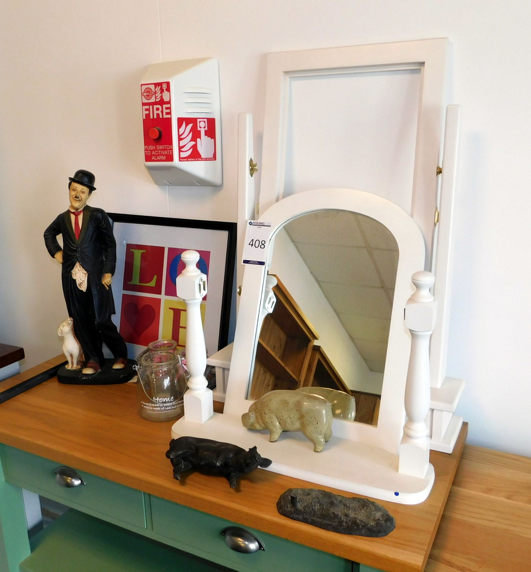 2 Dressing Mirrors, Charlie Chaplin Figurine & Miscellaneous Items (located Driffield, collection