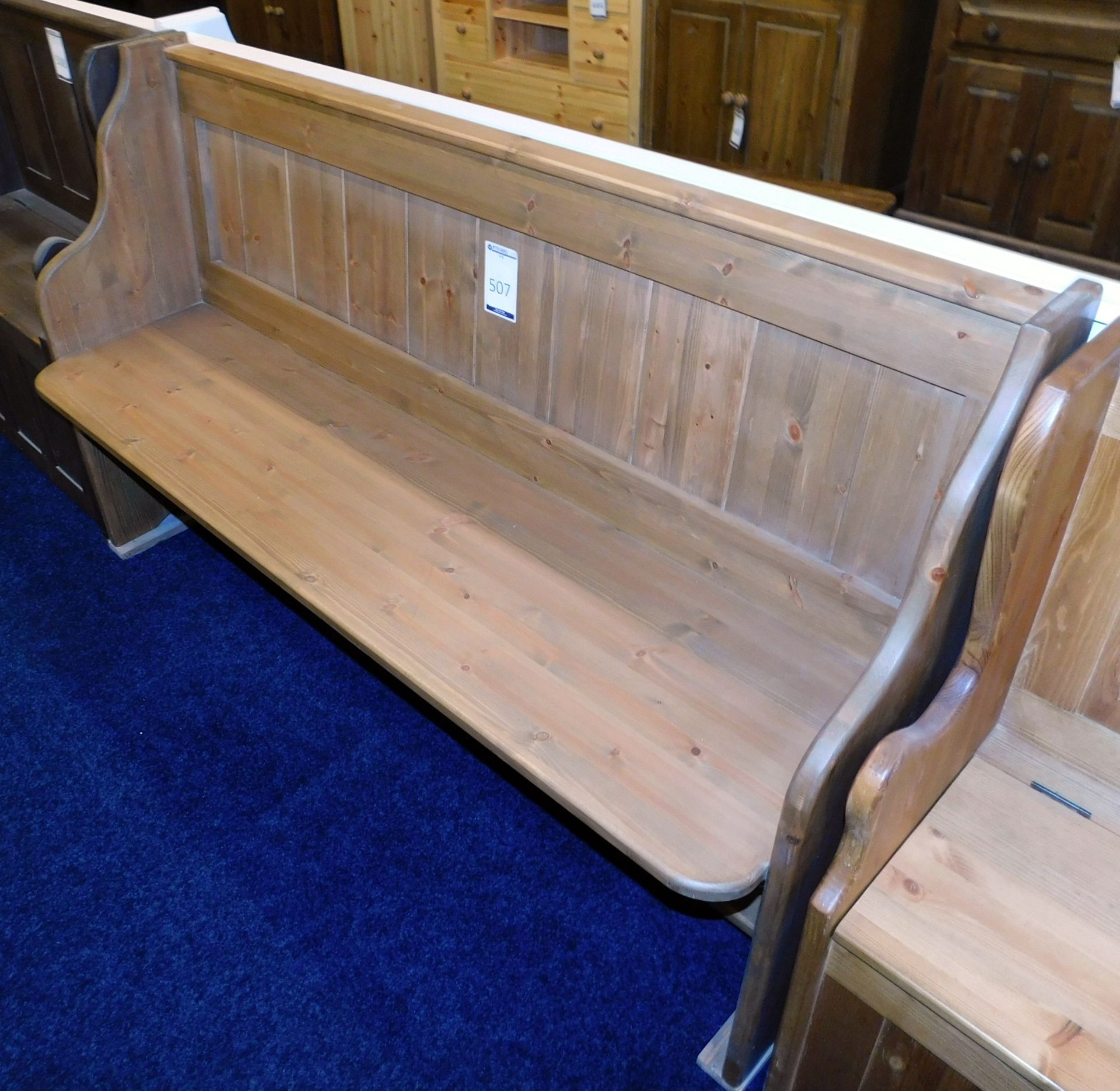 Stained Pine Bench, Shaped Sides, 152cm (located Driffield, collection Monday 23rd & Tuesday 24th