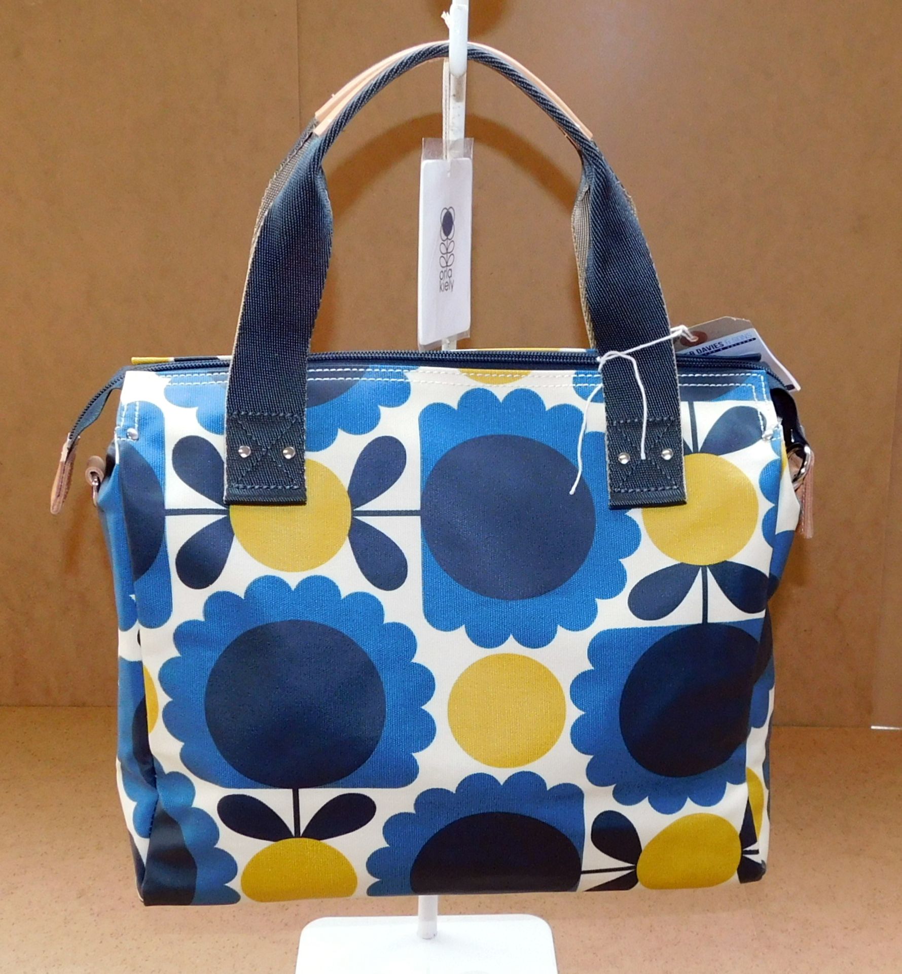 Orla Kiely Scallop Flower Spot Zip Messenger, Denim, RRP £108