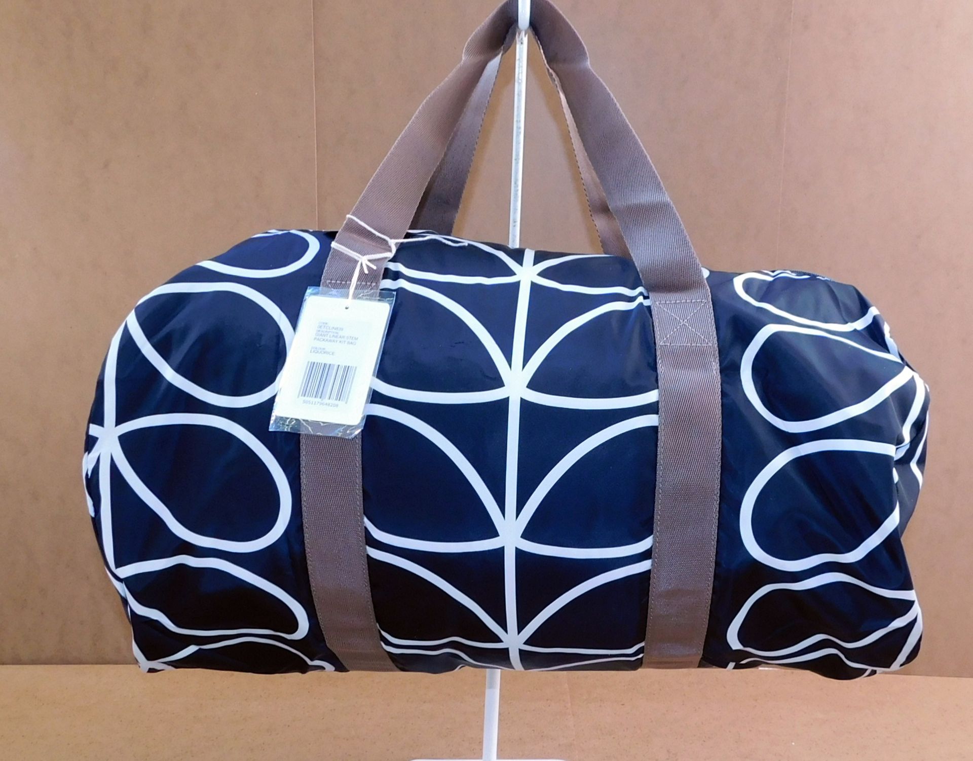 Orla Kiely Giant Linear Stem Packaway Kit Bag, Liquorice, RRP £50