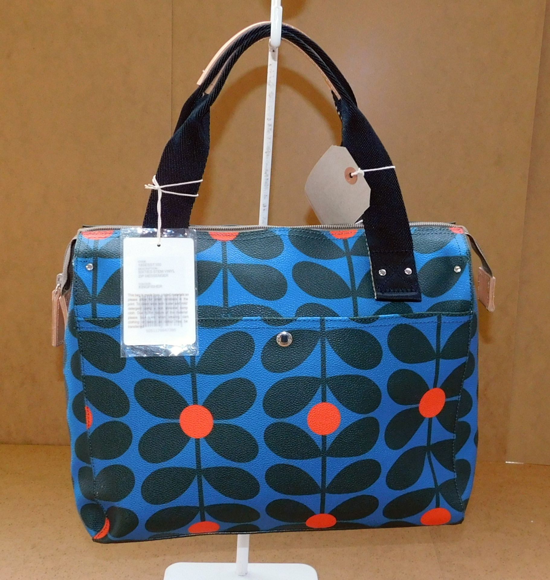 Orla Kiely Orla Kiely Sixties Stem Vinyl Zip Messenger, Kingfisher, RRP £155