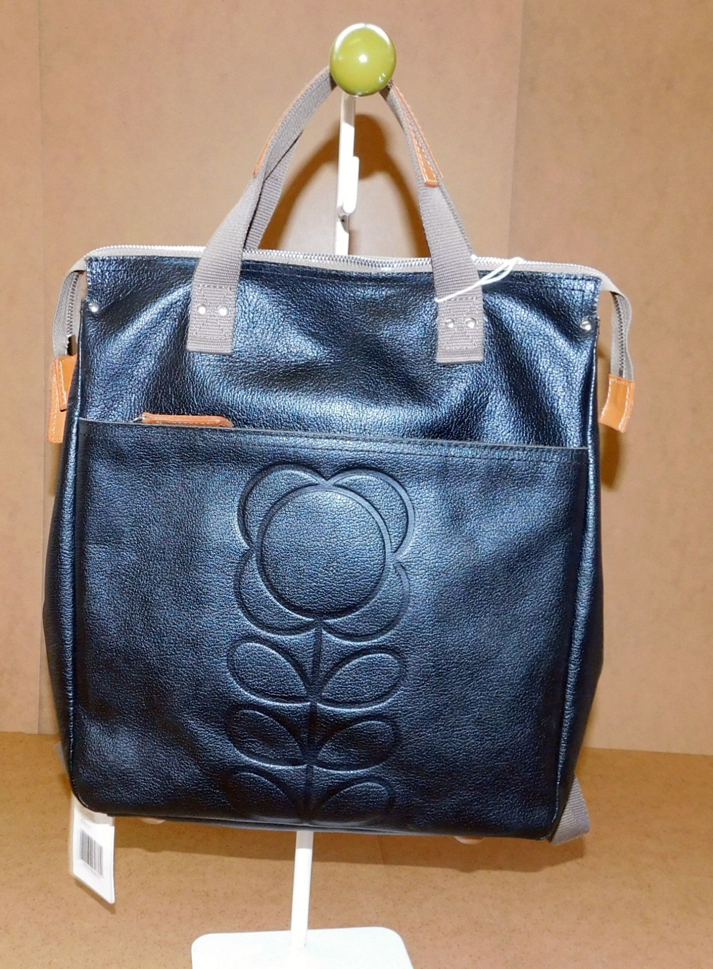 Orla Kiely Embossed Flower Stem Leather Backpack, Black, RRP £320