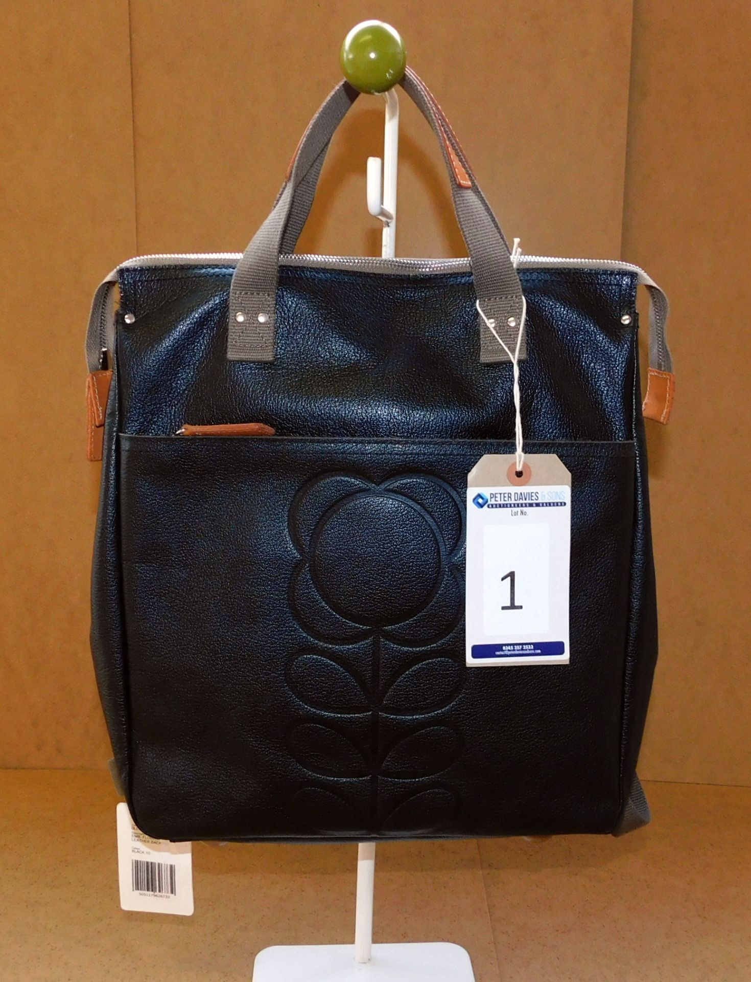 Orla Kiely Embossed Flower Stem Leather Backpack, Black, RRP £320