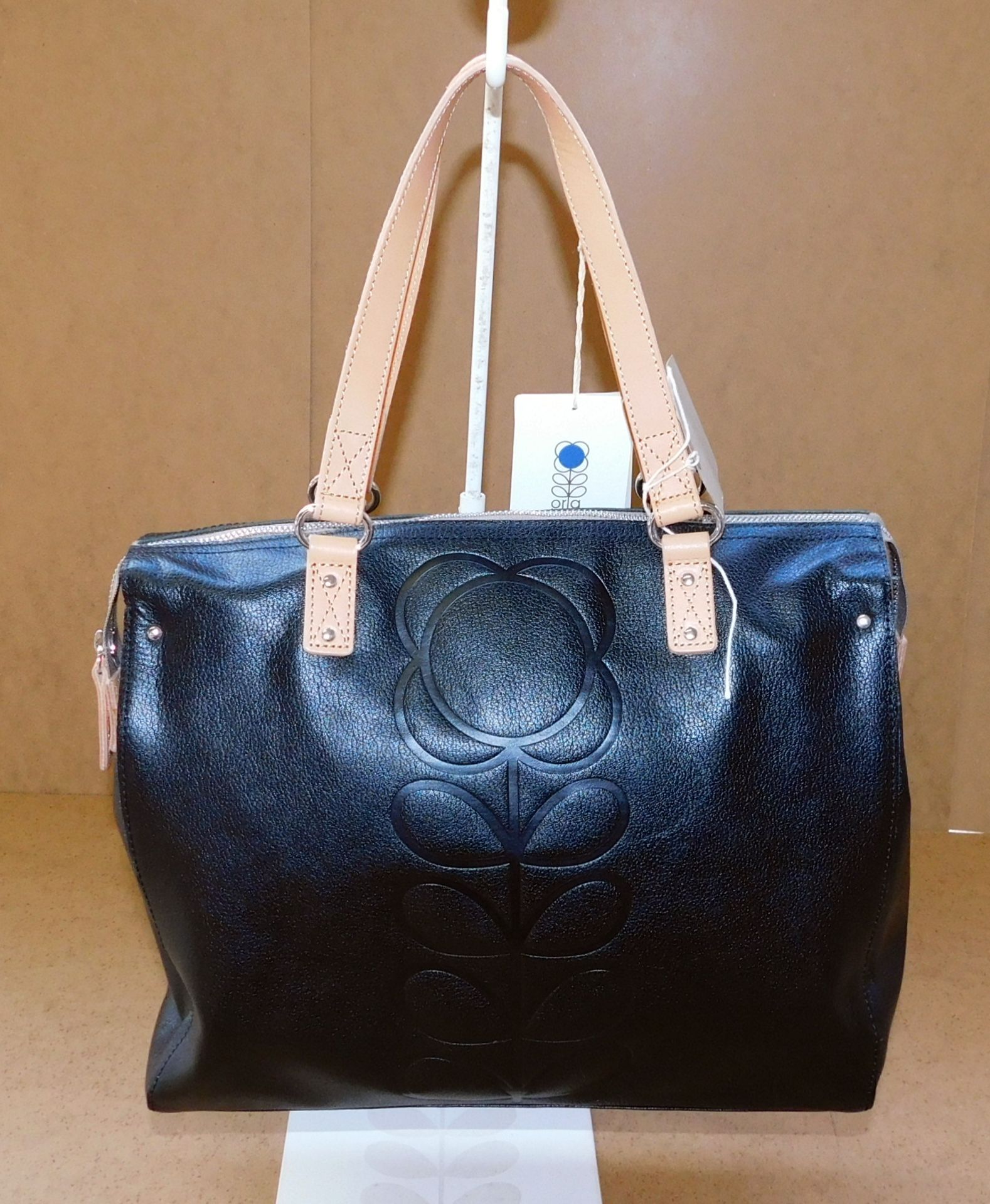 Orla Kiely Embossed Flower Zip Messenger, Black, RRP £295