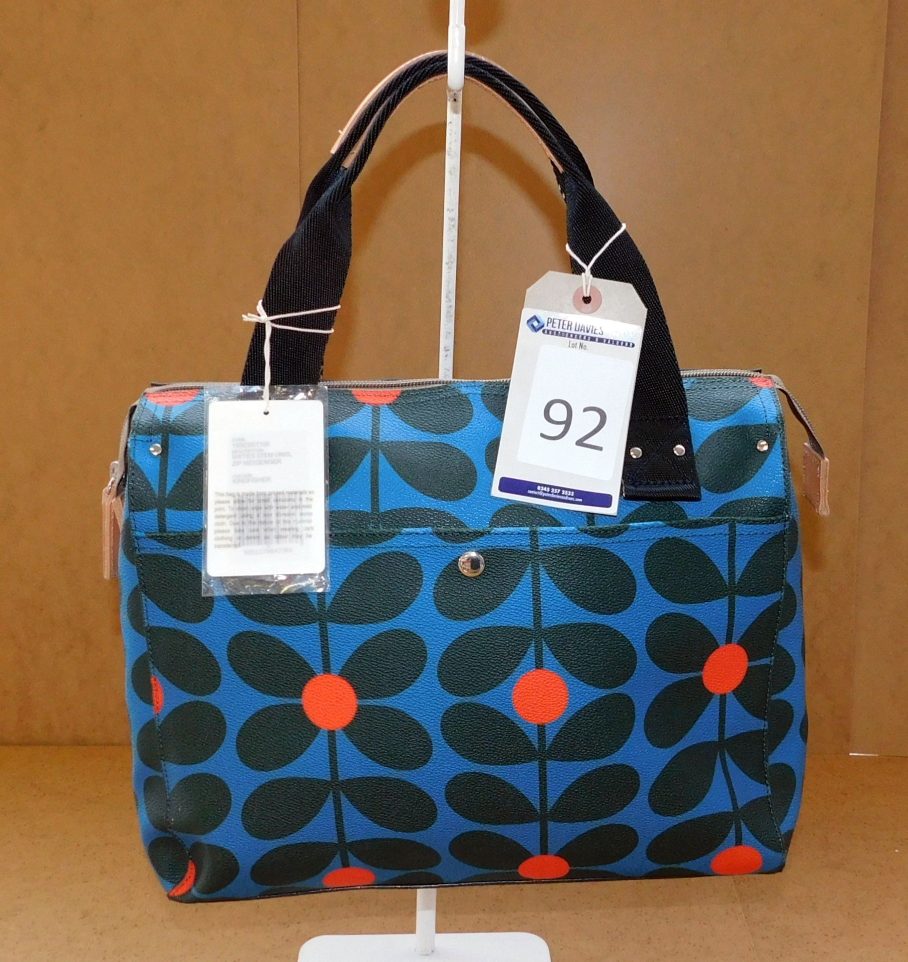 Orla Kiely Orla Kiely Sixties Stem Vinyl Zip Messenger, Kingfisher, RRP £155