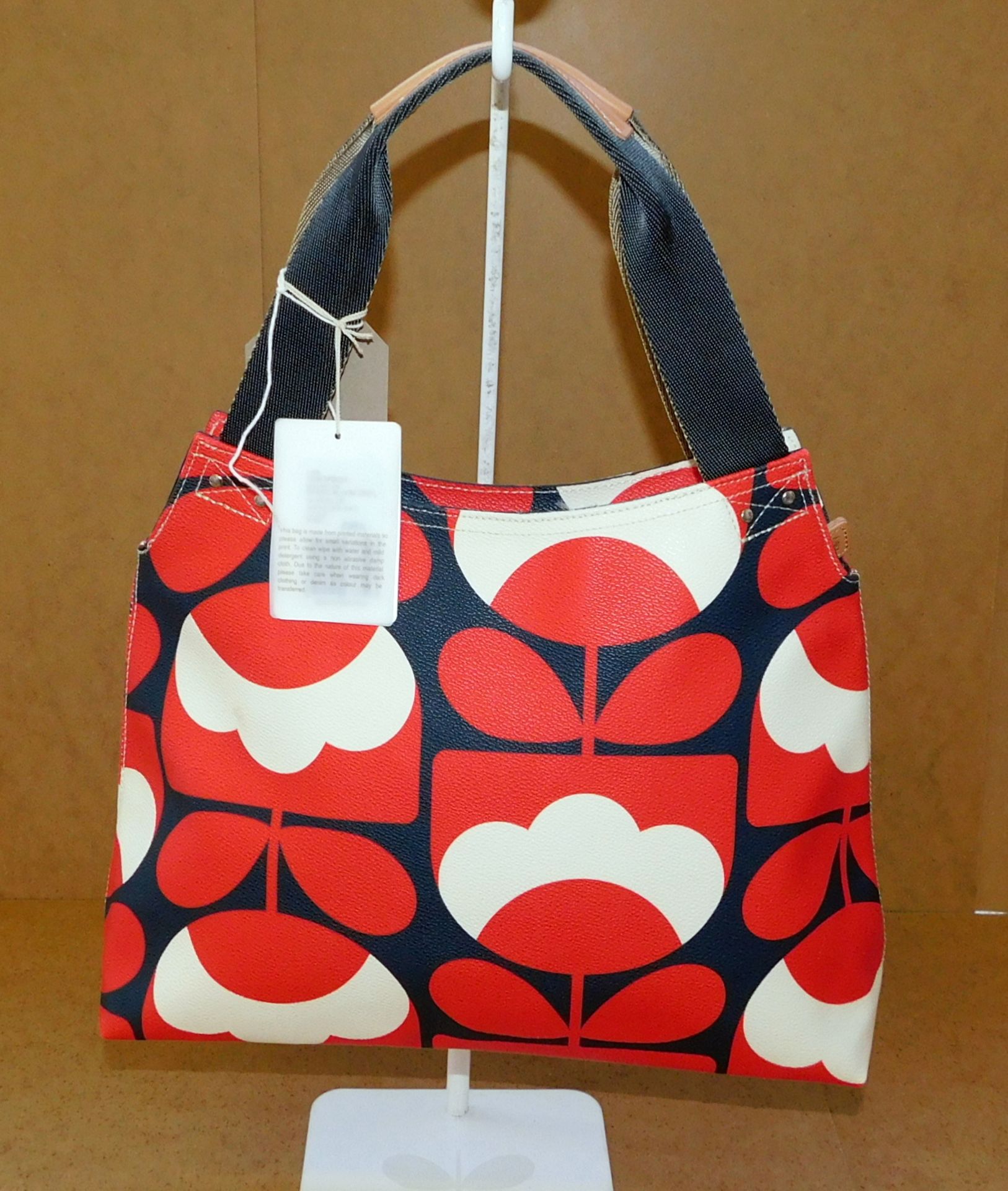 Orla Kiely Spring Bloom Vinyl Classic Zip Shoulder Bag, Ruby, RRP £160