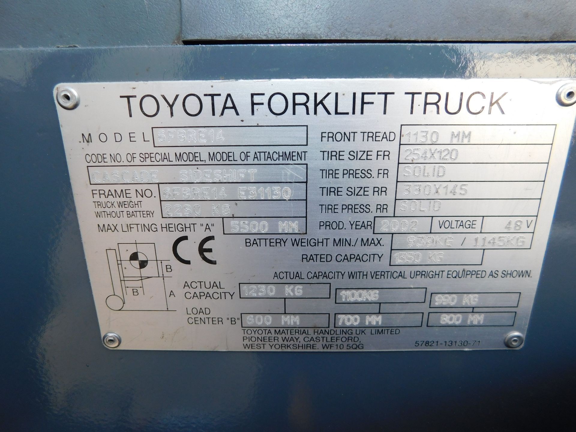 2002 Toyota 6FB RE14 Cascade Electric Sideshift Fork Lift Reach Truck, with Charger - Image 8 of 15