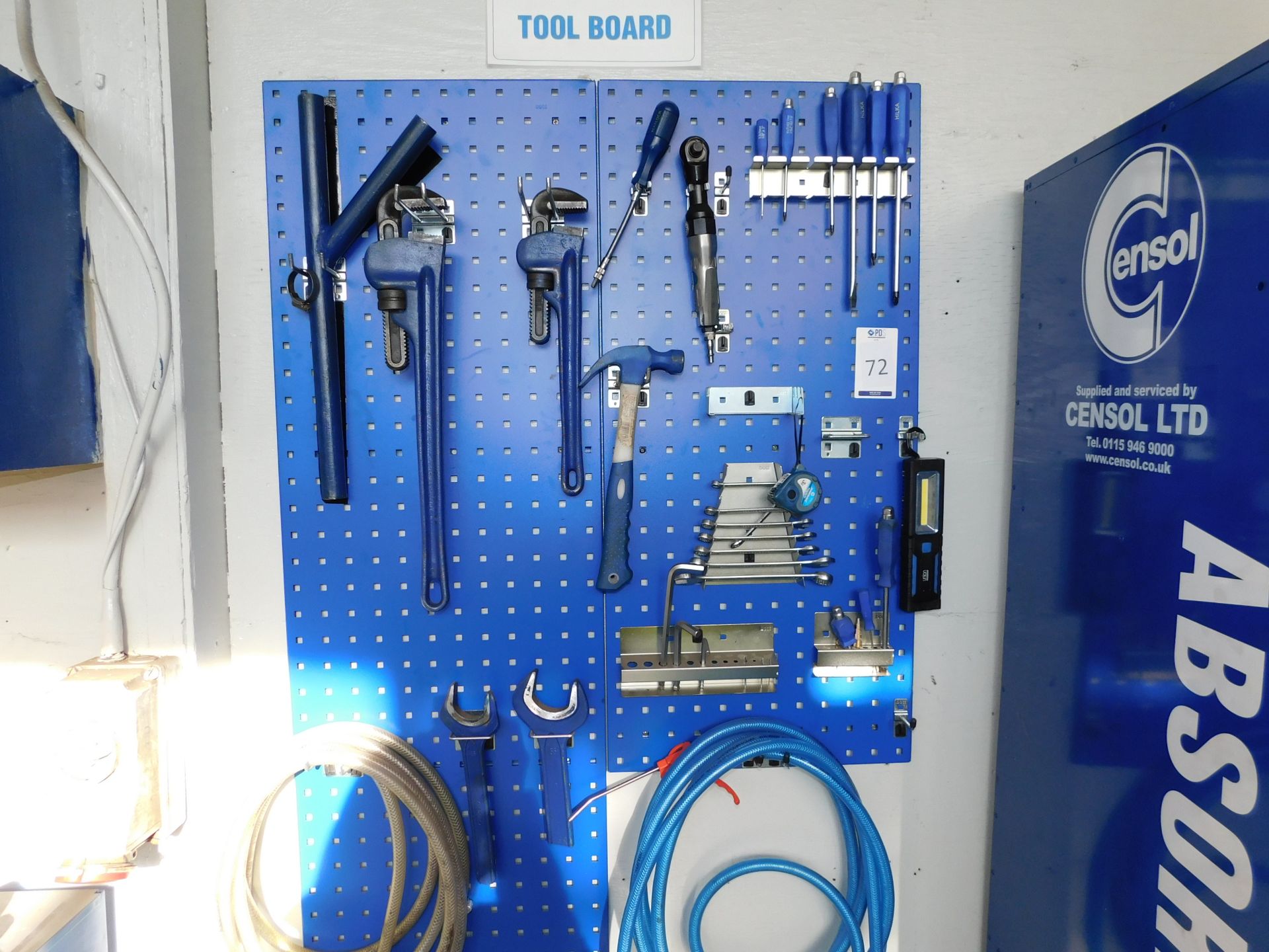 Wall Mounted Tool Board & Assorted Hand Tools