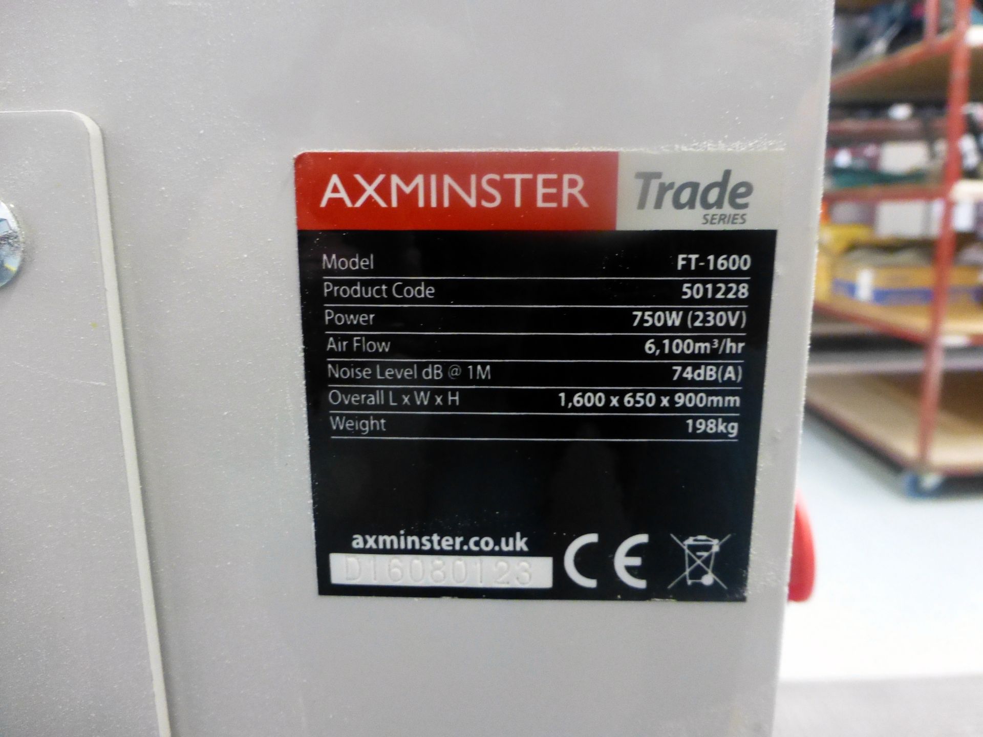 Axminster FT1600 Down Draft Bench, Serial No D163080128, 6100m3/Hr Airflow, 1600 X 500mm Table Size - Image 2 of 2